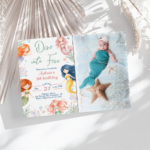 Invitation Sirène Plonge dans Cinq 5ème Anniversaire Fille