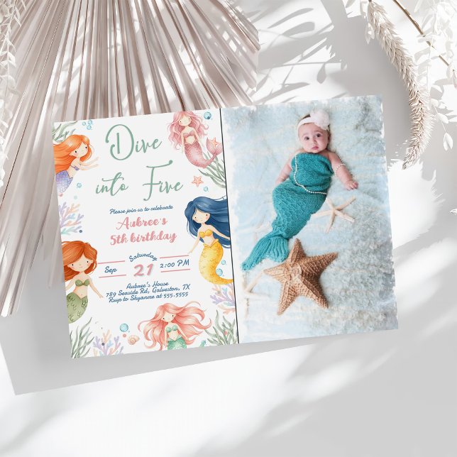 Invitation Sirène Plonge dans Cinq 5ème Anniversaire Fille (Créateur téléchargé)