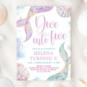 Invitation Sirène Plonge dans Cinq 5ème Anniversaire Fille