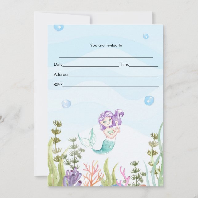 Invitation Sirène Remplir à l'aquarelle (Devant)