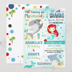 Invitation Sirène Requin Anniversaire Commun Frère