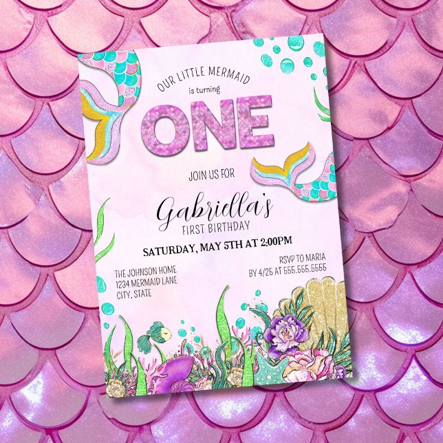 Invitation Sirène rose 1er anniversaire (Créateur téléchargé)