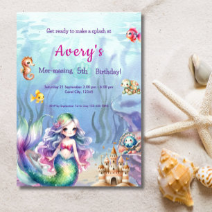 Invitation Sirène Sous La Fête D'Anniversaire De La Mer