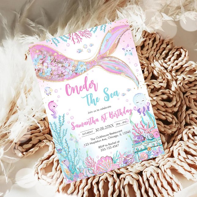 Invitation Sirène sous la mer 1er anniversaire (Créateur téléchargé)