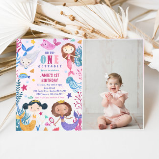 Invitation Sirène sous la mer 1er fête d'anniversaire Photo
