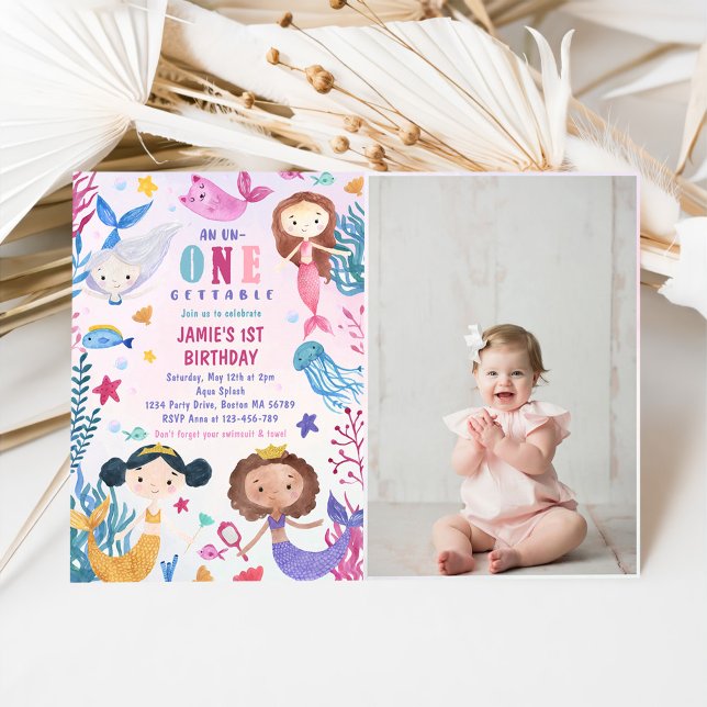Invitation Sirène sous la mer 1er fête d'anniversaire Photo (Créateur téléchargé)