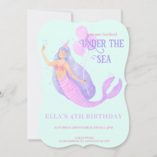 Invitation Sirène sous la mer Anniversaire Blue Party