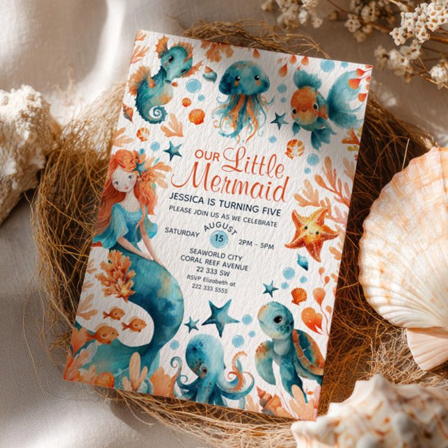 Invitation Sirène Sous La Mer Caricature Fille Anniversaire D (Créateur téléchargé)