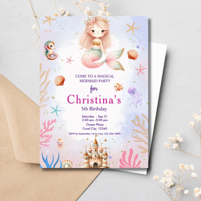 Invitation Sirène Sous La Mer Fête Magique Anniversaire (Créateur téléchargé)