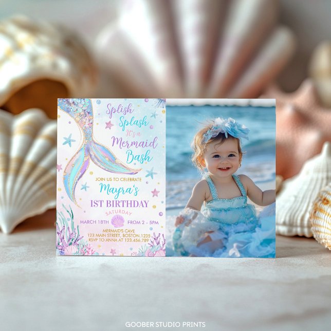 Invitation Sirène sous la mer Girl Birthday Photo (Créateur téléchargé)