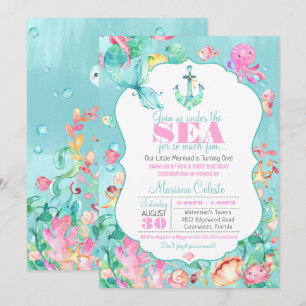 Invitation Sirène sous la mer Nautique premier anniversaire
