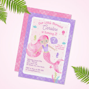 Invitation Sirène sous la mer rose violet Anniversaire