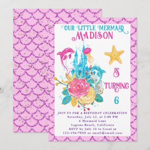 Invitation Sirène sous la Parties scintillant rose de la mer