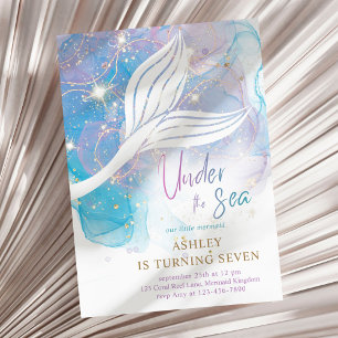 Invitation Sirène sous l'aquarelle de mer Anniversaire
