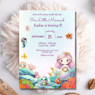 Invitation Sirène sous l'aquarelle de mer fête d'anniversaire