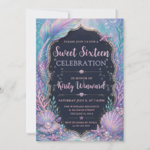 Invitation Sirène sous l'eau Rose Violet Sweet 16