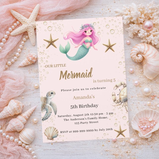 Invitation Sirène sous les animaux de l'océan marin Anniversa (Créateur téléchargé)