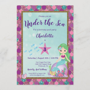 Invitation Sirène sous l'invitation d'anniversaire de la mer