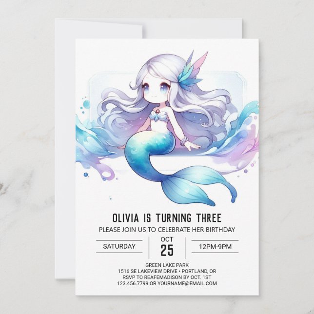 Invitation Sirène sous-marine douce Anniversaire (Devant)