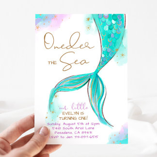 Invitation Sirène Turquoise 1er anniversaire ONE der The Sea