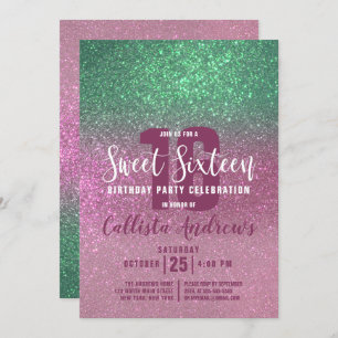 Invitation Sirène vert rose triple Parties scintillant Ombre 