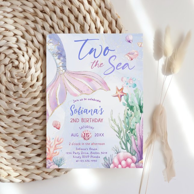 Invitation Sirène Violette 2ème Anniversaire Deux la Mer  (Créateur téléchargé)