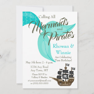 Invitation Sirènes et pirates Anniversaire