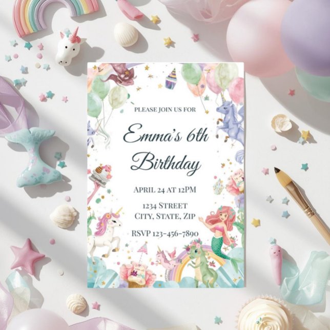 Invitation Sirènes Magiques Licornes Arc-en-ciel Anniversaire (Créateur téléchargé)