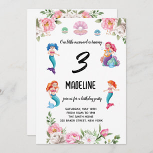 Invitation Sirènes pour les petites filles anniversaire