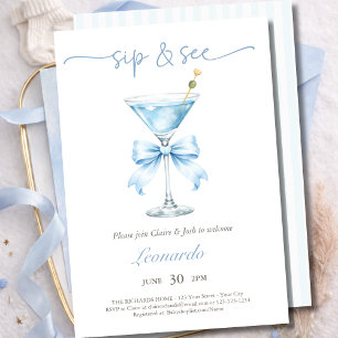 Invitation Sirotez et voyez bébé garçon au nœud bleu coquette