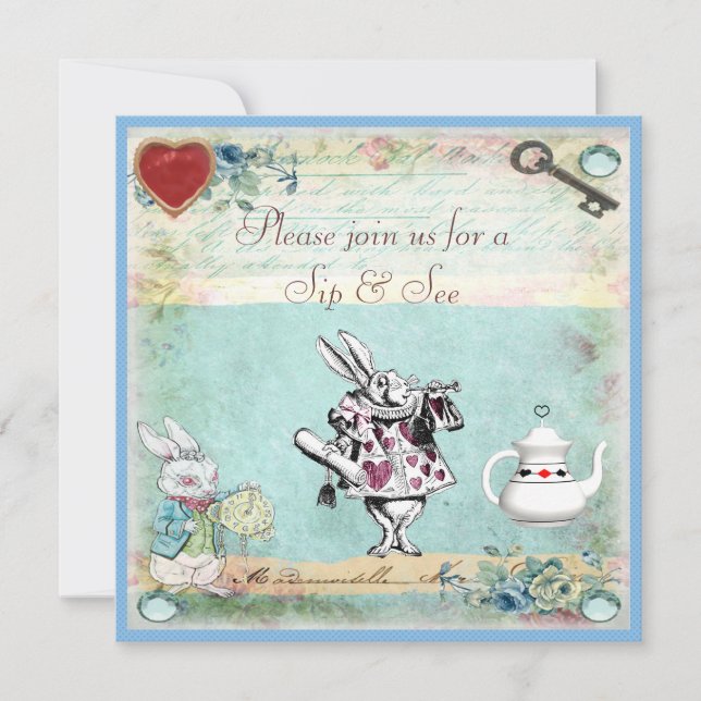 Invitation Sirotez et voyez l'Alice dans le baby shower du (Devant)