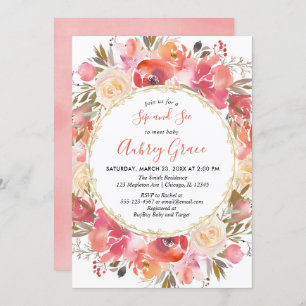 Invitation Sirotez et voyez l'aquarelle florale rose de