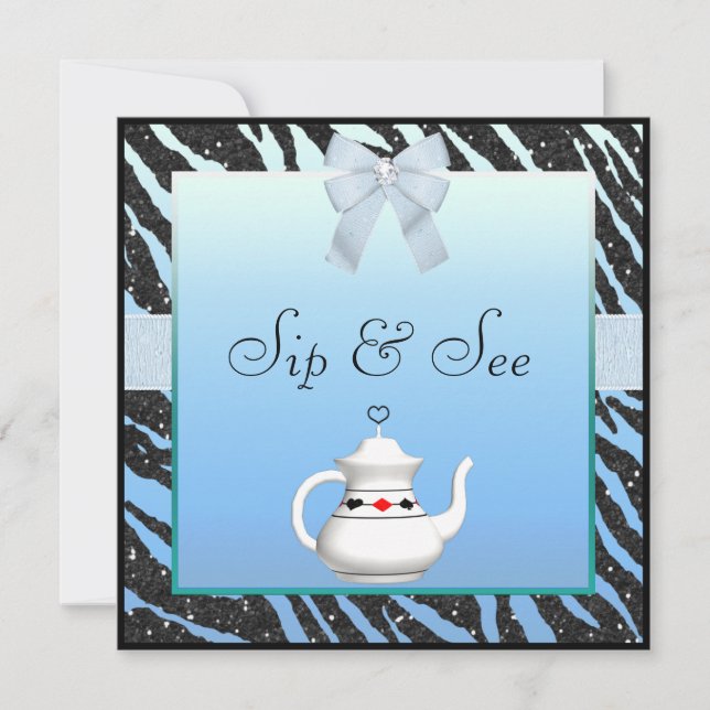 Invitation Sirotez et voyez le baby shower bleu et noir (Devant)