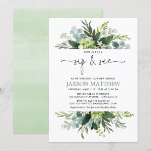 Invitation Sirotez voir un garçon baby shower eucalyptus sans