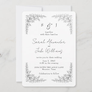 Invitation Site de mariage floral avec contour noir élégant