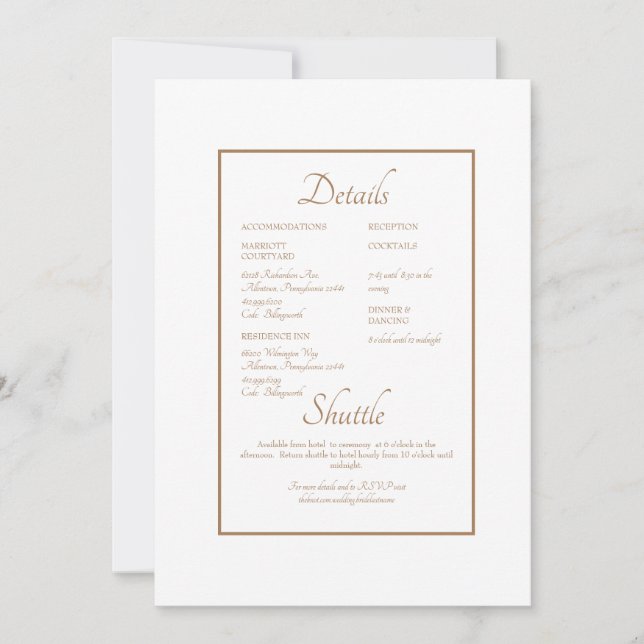 Invitation Site officiel Détail de mariage Texte Or Blanc (Devant)