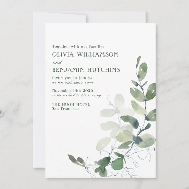 Invitation Site Rustique Mariage Botanique Eucalyptus (Devant)