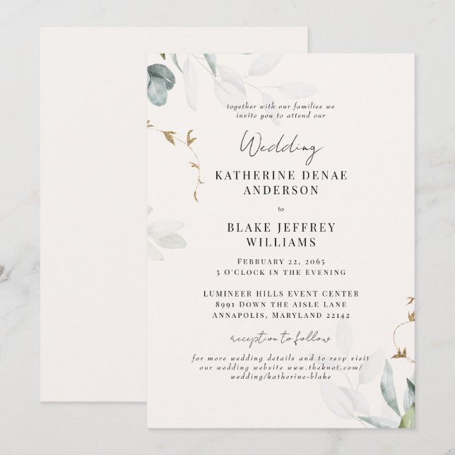 Invitation Site Web Botanique Champagne Clair Mariage Ensembl (Devant / Derrière)