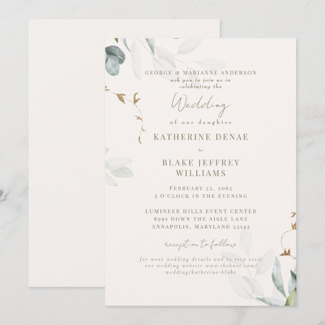 Invitation Site Web Botanique Champagne Clair Mariage II (Devant / Derrière)