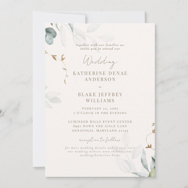 Invitation Site Web Botanique Champagne Clair Mariage III (Devant)