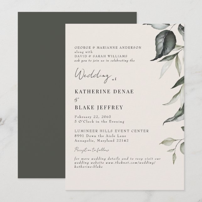 Invitation Site Web de Foliage Botanique Champagne Mariage (Devant / Derrière)