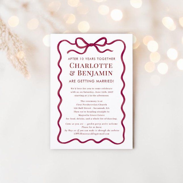 Invitation Site web de mariage au ruban romantique de Bourgog (Créateur téléchargé)