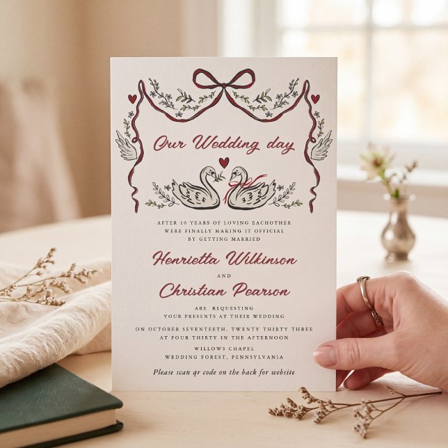 Invitation Site Web de Mariage aux Cygnes Romantiques Dessiné (Créateur téléchargé)