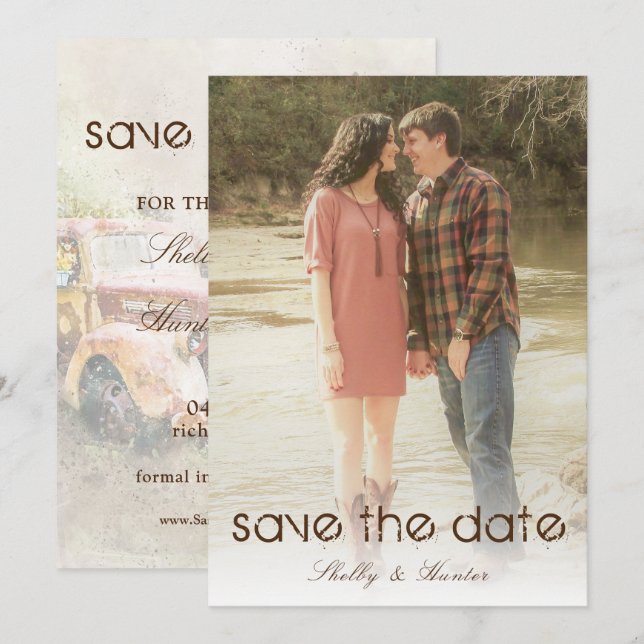Invitation Site Web de Mariage avec Camion Rustique Enregistr (Devant / Derrière)