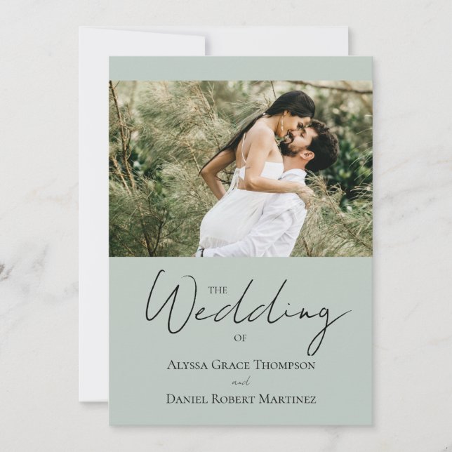 Invitation Site Web de Mariage avec Photo Personnalisée Vert  (Devant)