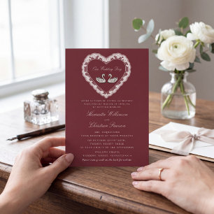 Invitation Site Web de Mariage Cygne Coeur en Dentelle Romant