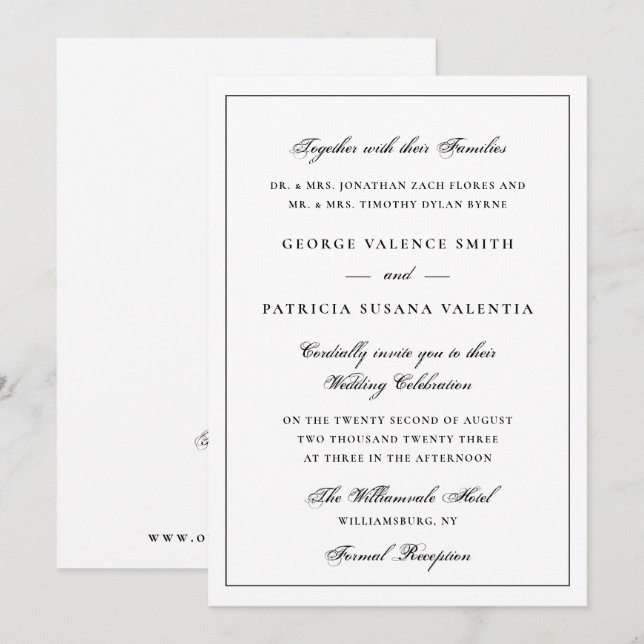 Invitation Site Web de Mariage Élégant Classique avec Code QR (Devant / Derrière)