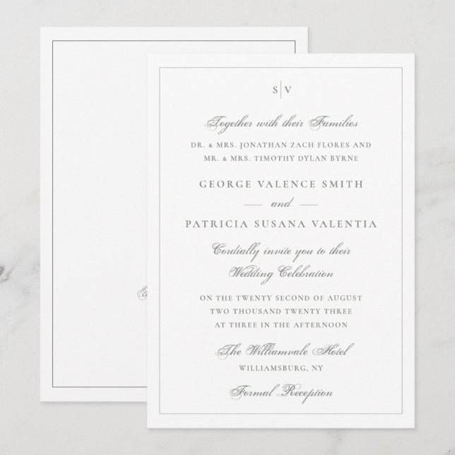 Invitation Site Web de Mariage Monogramme Vert Sauge Classiqu (Devant / Derrière)