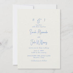 Invitation Site Web de Mariage Simple Bleu et Crème