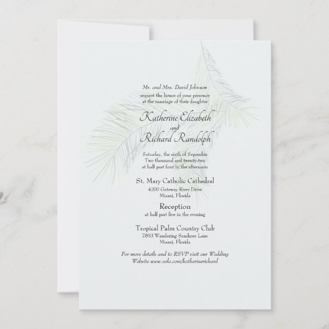 Invitation Site Web de Mariage sur le Ton Tropical Doux et As (Devant)